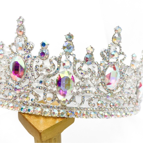 Vintage Royal King AB Rhinestone Crown for Unisex Wedding Party Costume Birthday - Picture 3 of 3